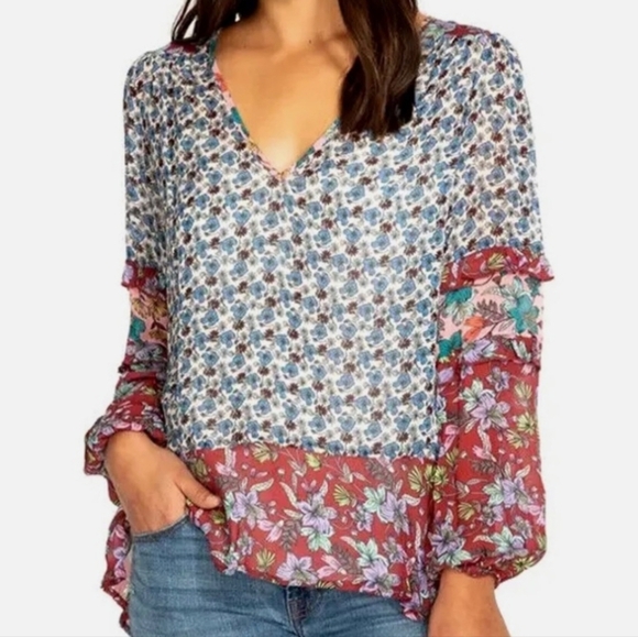 Jade By Johnny Was Rashida Mix Print Peasant Top - Picture 1 of 11